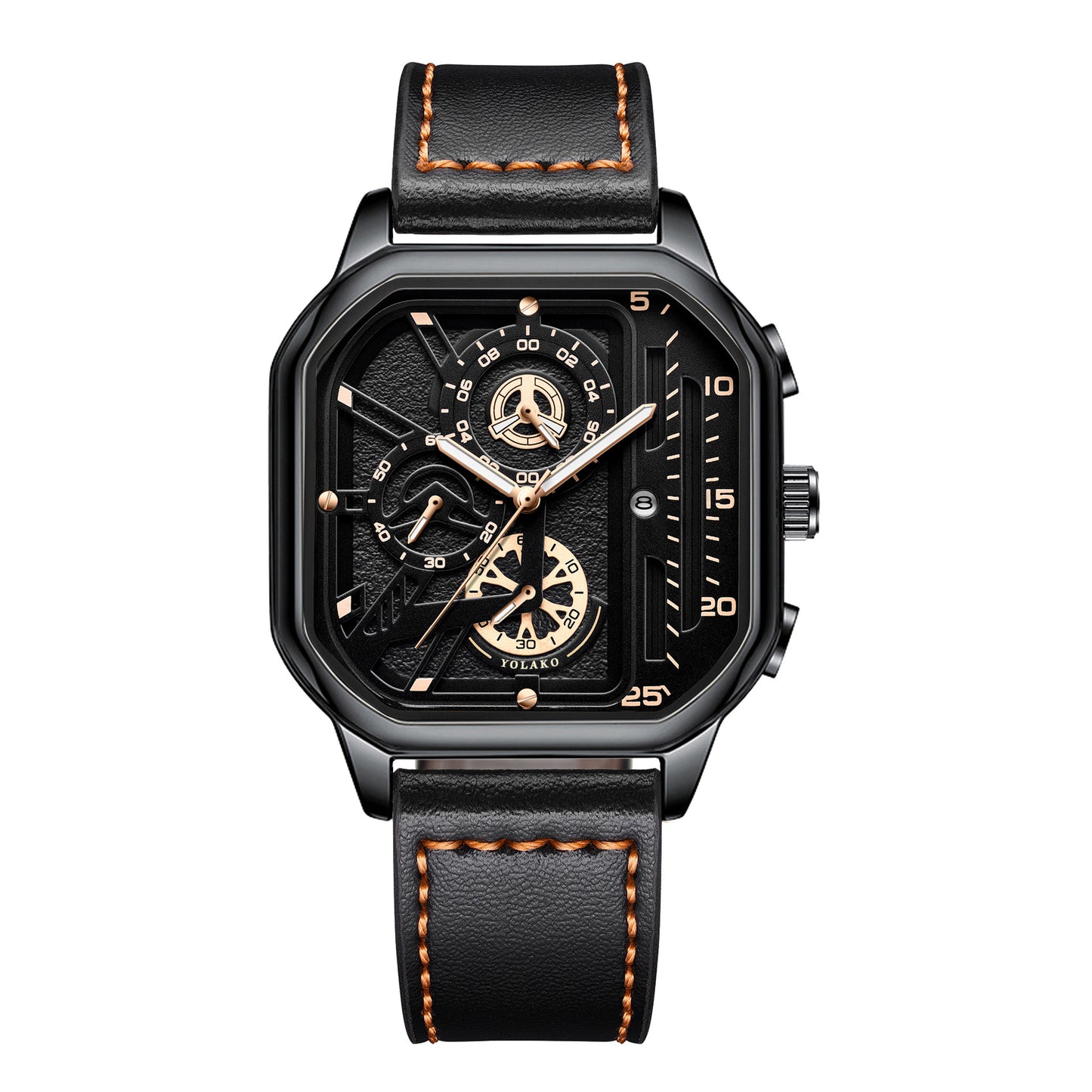 Men’s Luxury Quartz Watch – Square Big Dial Business & Sports Wristwatch with PU Leather Strap