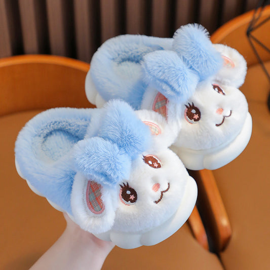 Cute Winter Kids Cotton Slippers – Warm Fleece Fur Non-Slip Shoes for Boys & Girls