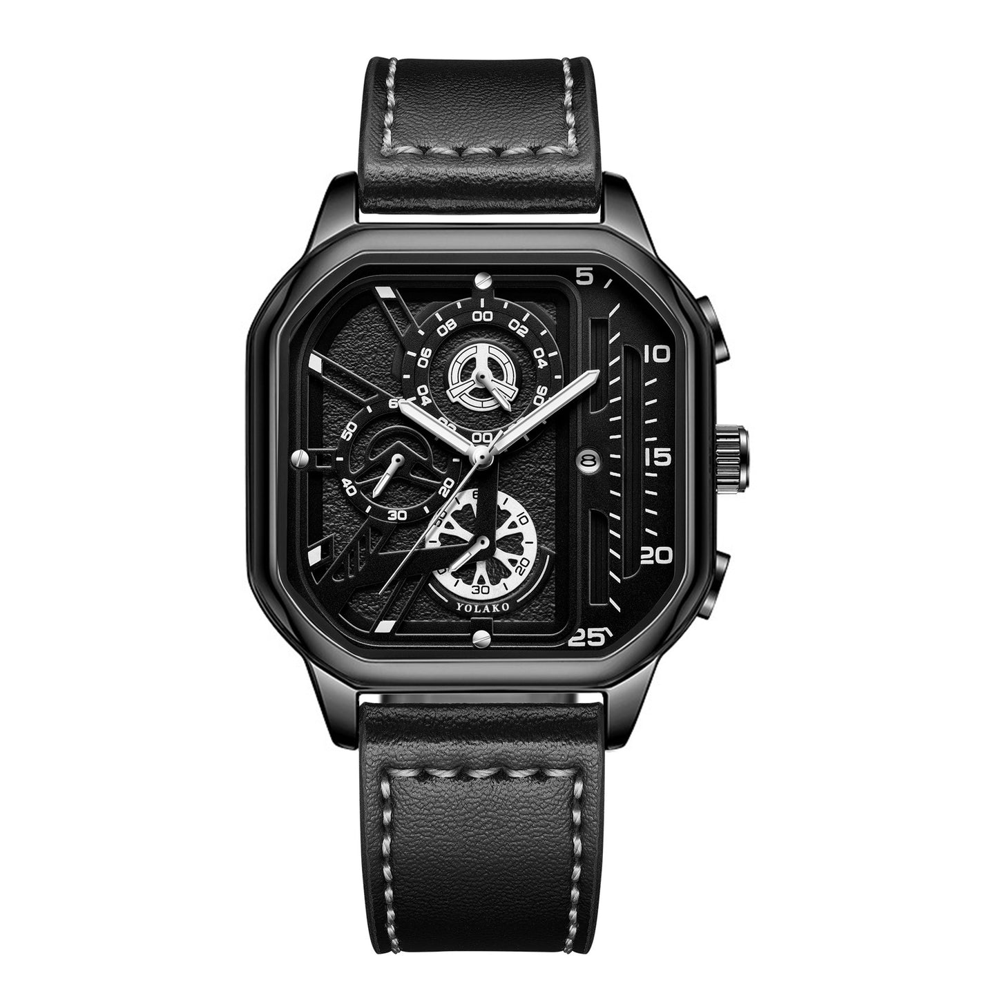 Men’s Luxury Quartz Watch – Square Big Dial Business & Sports Wristwatch with PU Leather Strap