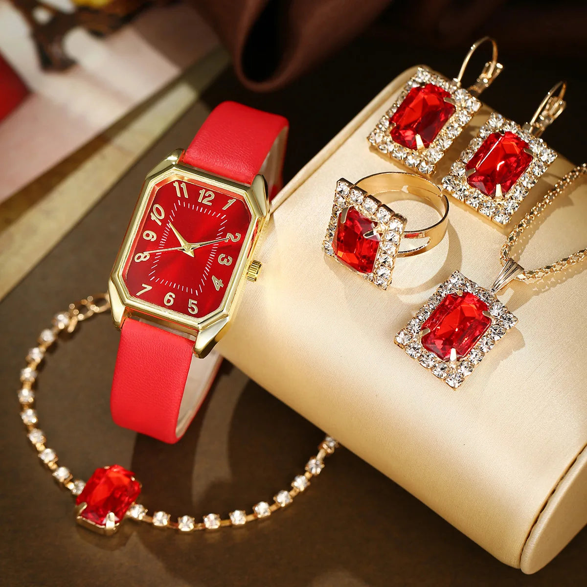 Luxury Square Women's Watch & Jewelry Set – Classic Quartz Design