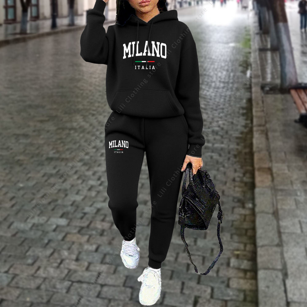 Autumn Winter 2PCS Women's Tracksuit – MILANO Letter Print Hoodie & Pants