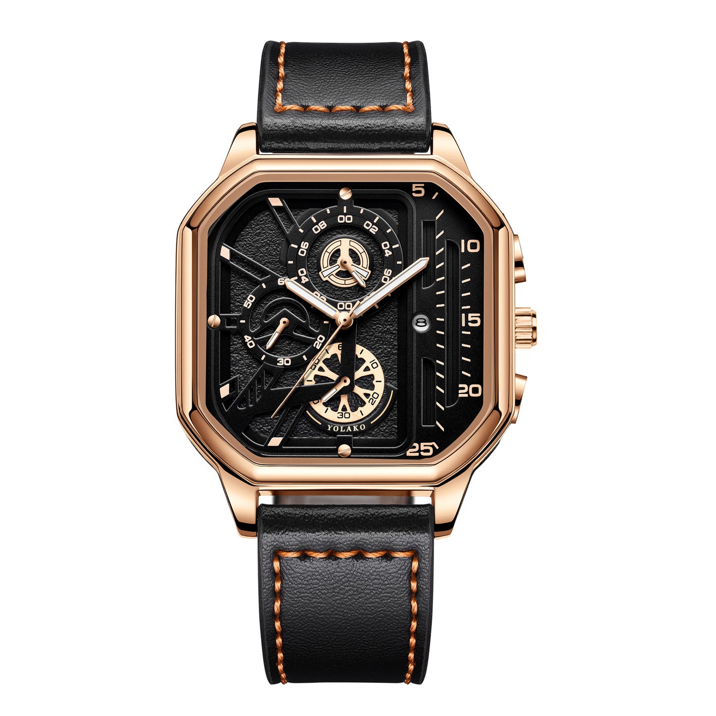 Men’s Luxury Quartz Watch – Square Big Dial Business & Sports Wristwatch with PU Leather Strap