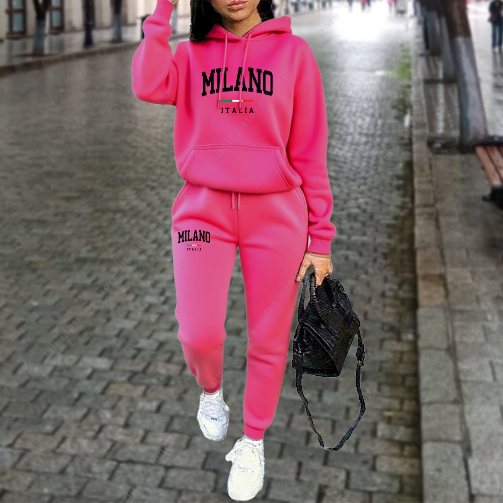 Autumn Winter 2PCS Women's Tracksuit – MILANO Letter Print Hoodie & Pants