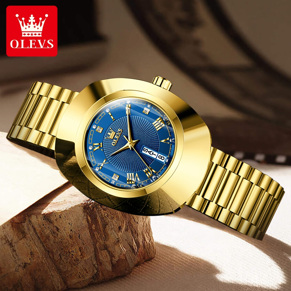 OLEVS Luxury Golden Women's Quartz Watch – Elegant Waterproof Tungsten Steel Wristwatch