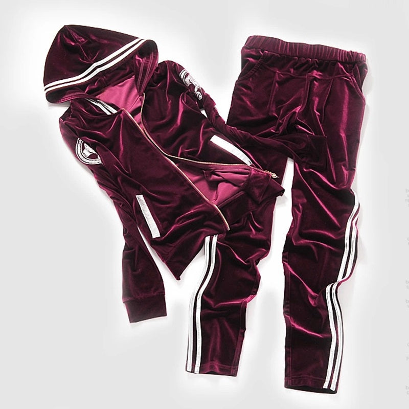 Velvet Women's Tracksuit – 2PCS Zipper Hoodie & Pants Set
