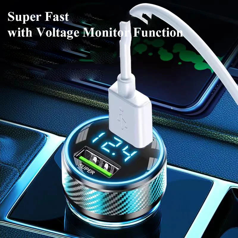 2-in-1 300W Super Fast USB Car Charger with LED Voltage Display