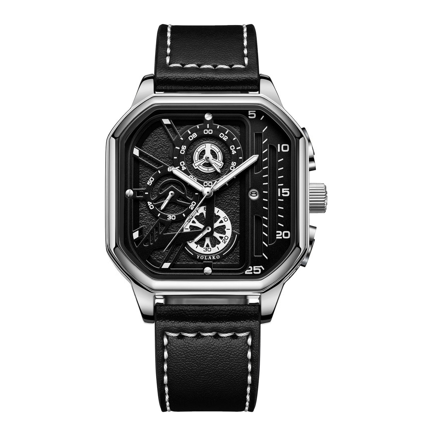 Men’s Luxury Quartz Watch – Square Big Dial Business & Sports Wristwatch with PU Leather Strap