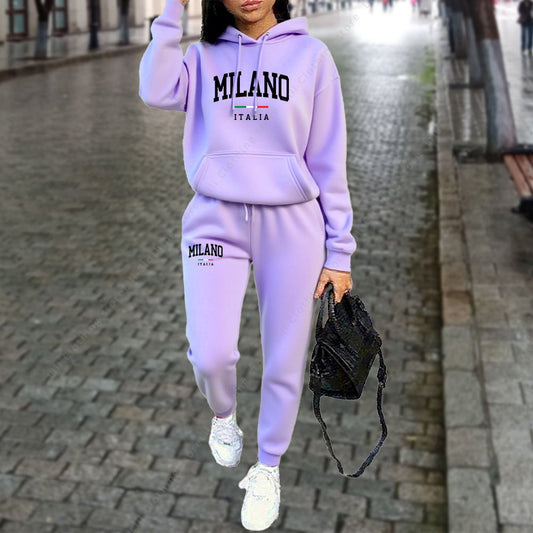 Autumn Winter 2PCS Women's Tracksuit – MILANO Letter Print Hoodie & Pants
