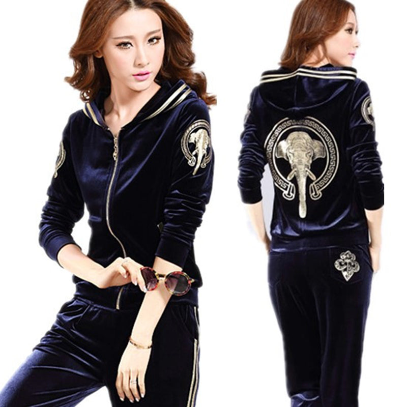 Velvet Women's Tracksuit – 2PCS Zipper Hoodie & Pants Set