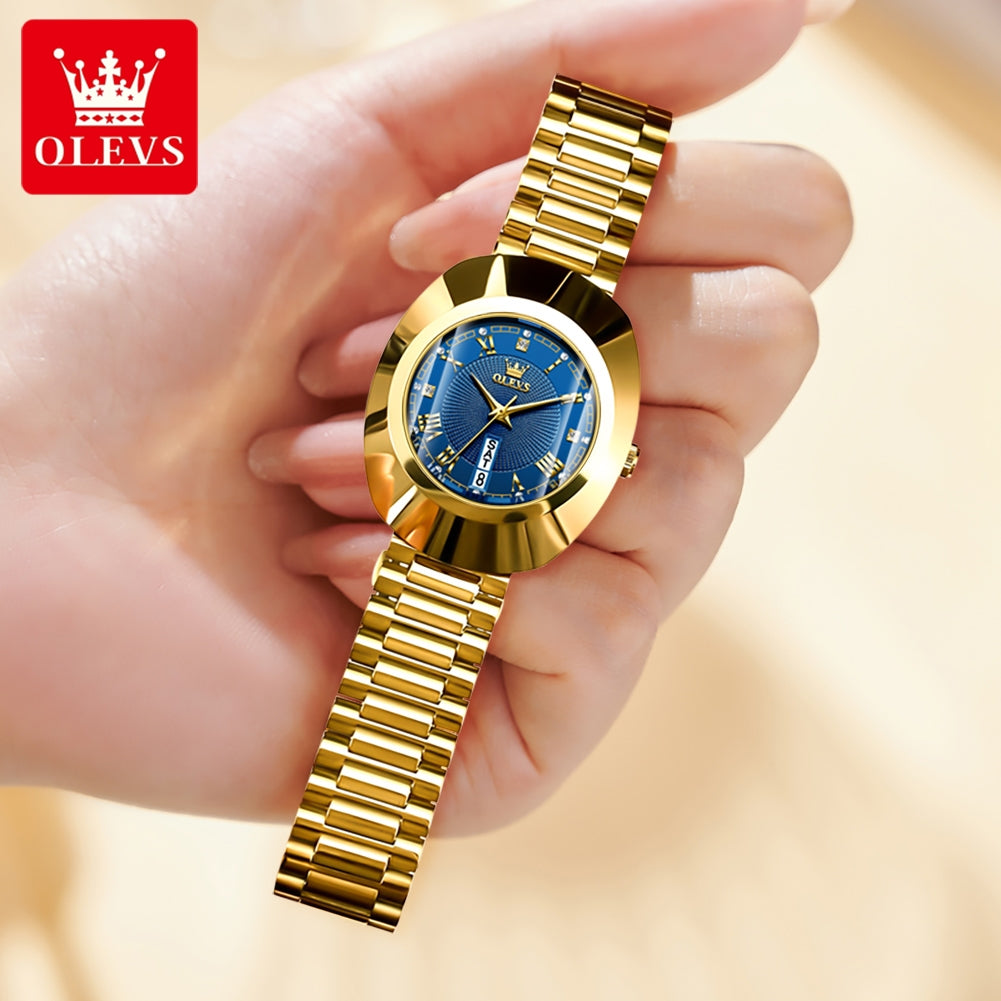 OLEVS Luxury Golden Women's Quartz Watch – Elegant Waterproof Tungsten Steel Wristwatch