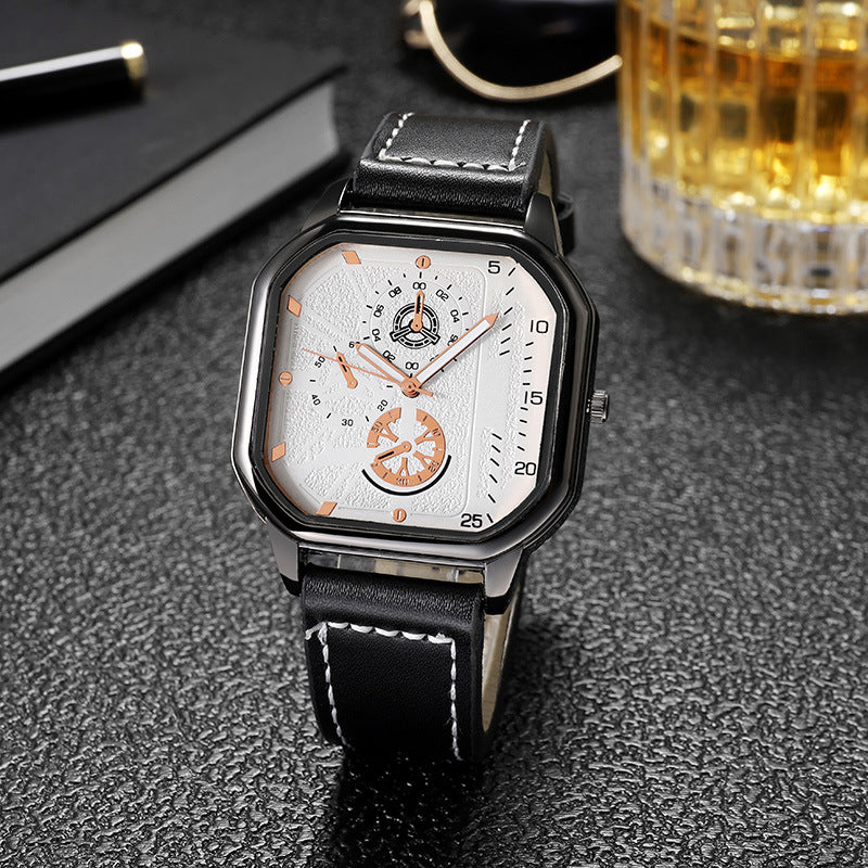 Men’s Luxury Quartz Watch – Square Big Dial Business & Sports Wristwatch with PU Leather Strap