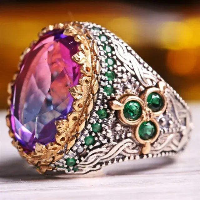 Men’s Luxury Emerald Inlaid Ring – Retro Domineering Style Party Jewelry