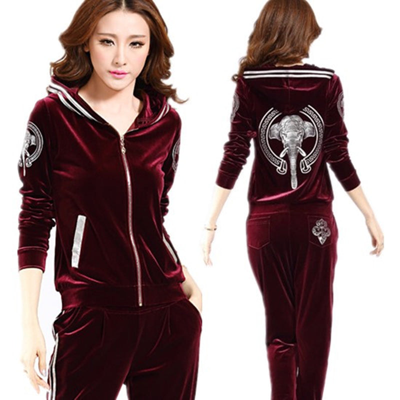 Velvet Women's Tracksuit – 2PCS Zipper Hoodie & Pants Set