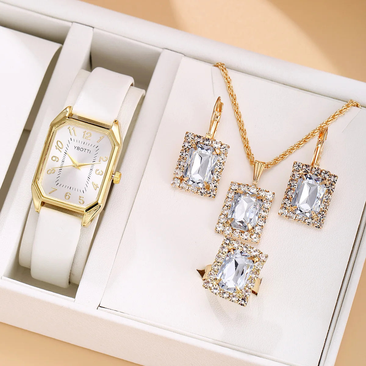 Luxury Square Women's Watch & Jewelry Set – Classic Quartz Design