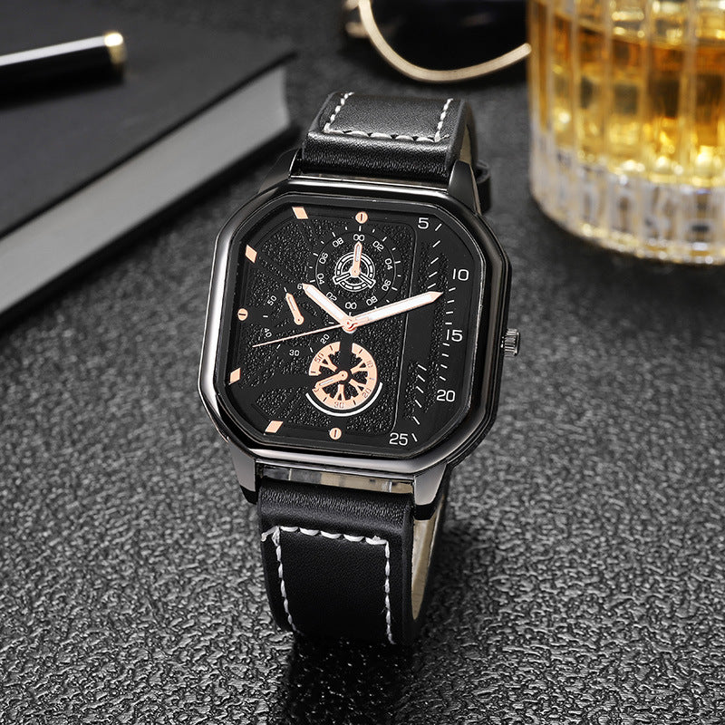 Men’s Luxury Quartz Watch – Square Big Dial Business & Sports Wristwatch with PU Leather Strap