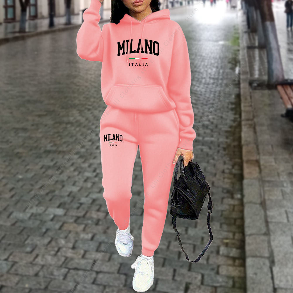 Autumn Winter 2PCS Women's Tracksuit – MILANO Letter Print Hoodie & Pants
