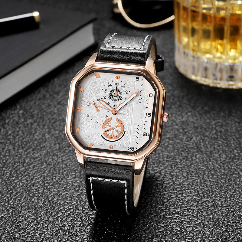 Men’s Luxury Quartz Watch – Square Big Dial Business & Sports Wristwatch with PU Leather Strap
