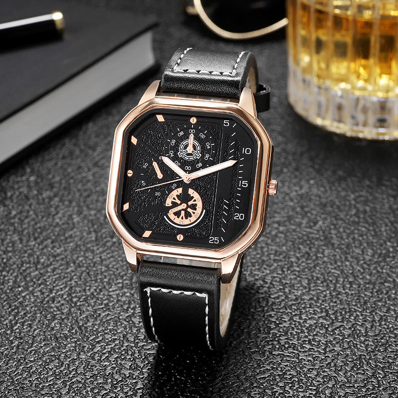 Men’s Luxury Quartz Watch – Square Big Dial Business & Sports Wristwatch with PU Leather Strap