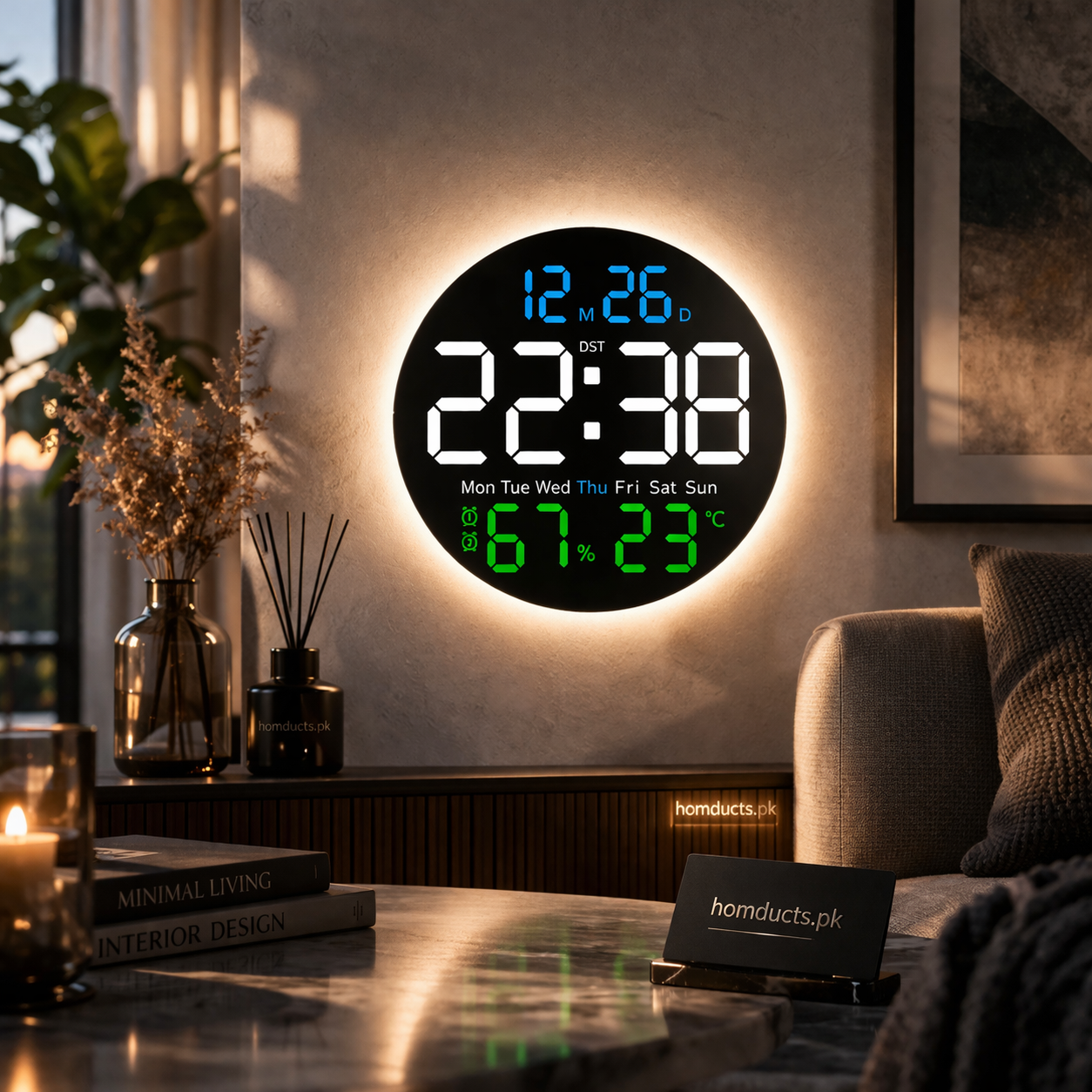 Luxury LED Digital Wall Clock with Temperature & Humidity Display