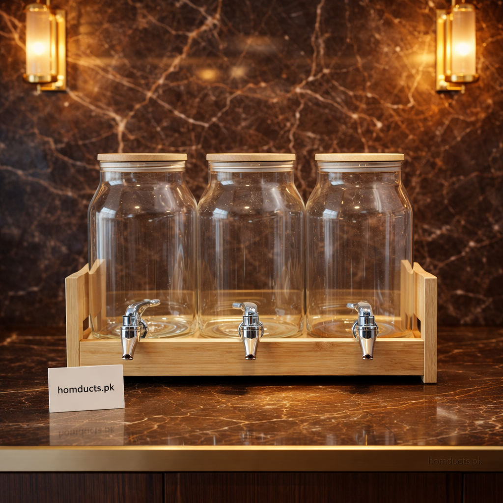 Premium 3-Jar Glass Drink Dispenser Set (6 Liters Total Capacity)