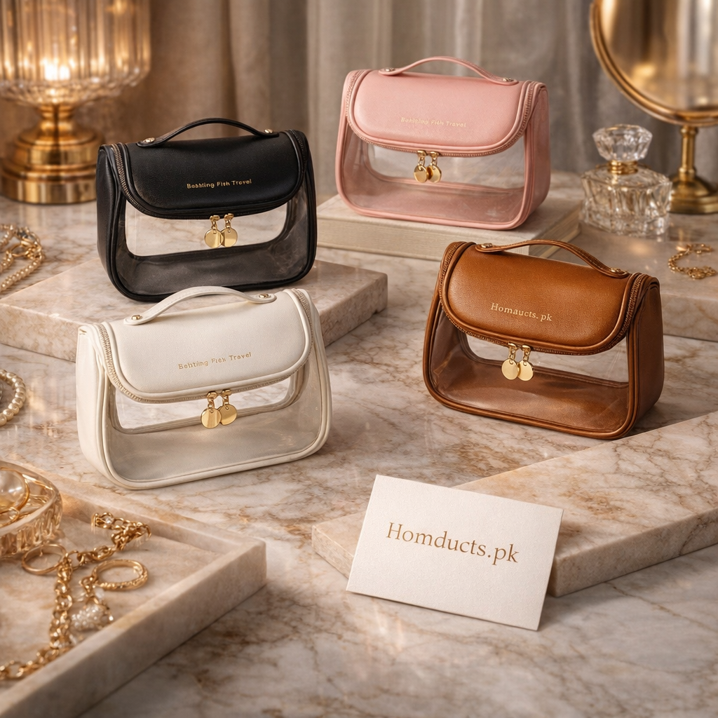 Luxury Clear Leather Makeup & Travel Pouch (1 PC)