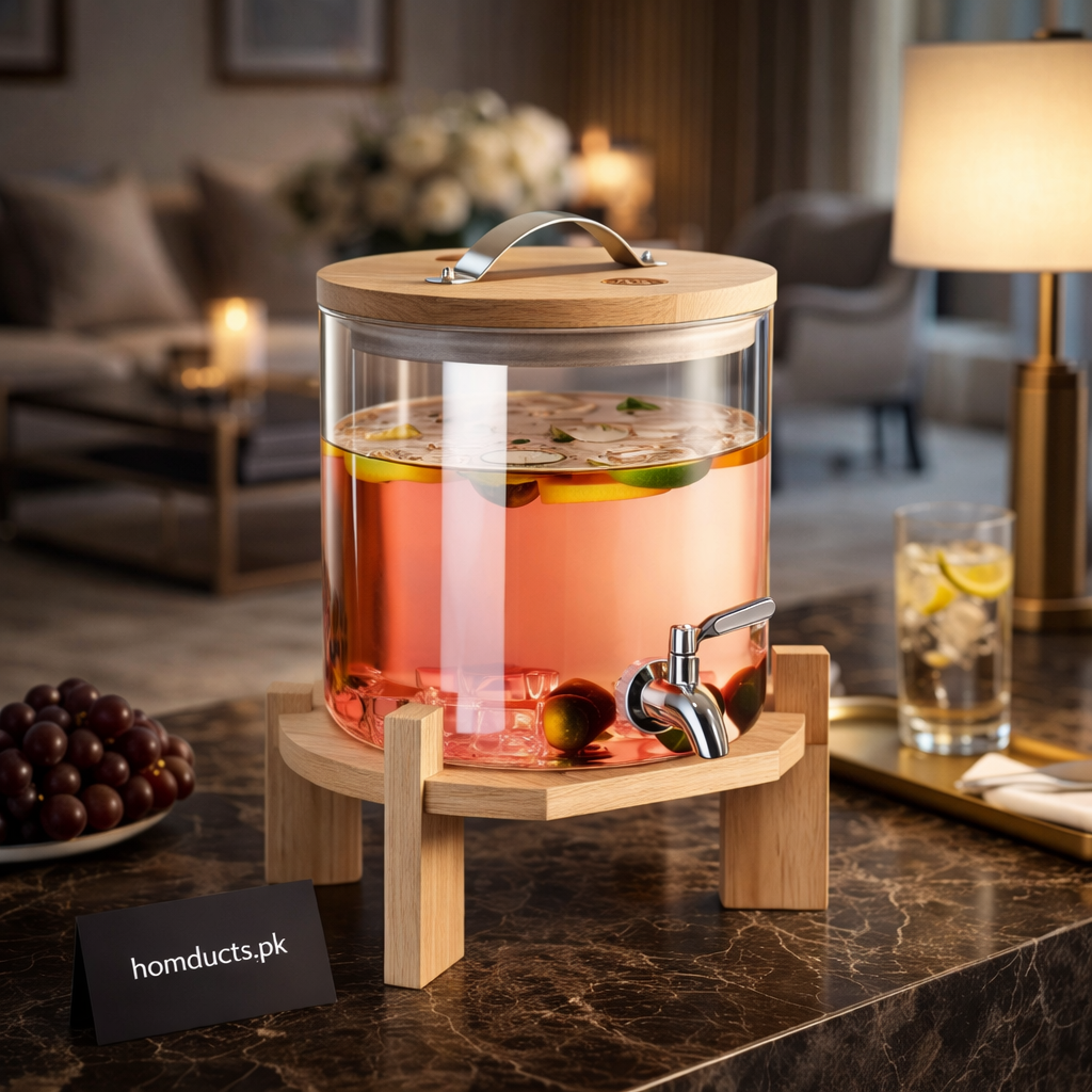 Premium 2.6L Glass Beverage Dispenser with Wooden Stand & Tap – Luxury Drink Server for Juice, Lemonade & Iftar Drinks