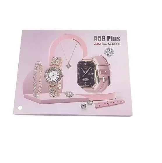 A58 Plus Smart Watch & Stylish Jewellery Combo – Premium Gift Set for Him & Her