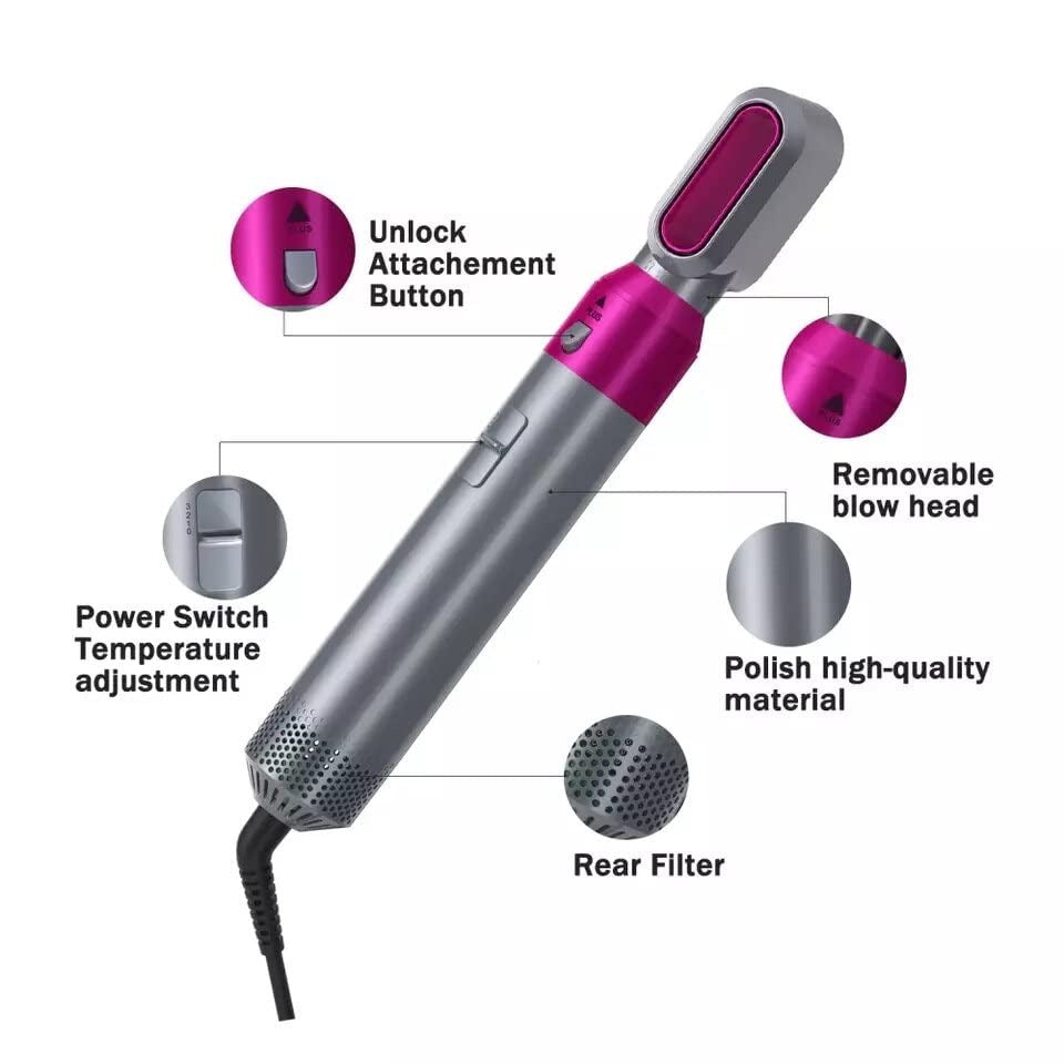 5 in 1 Multi-Functional Hair Styler ā Professional Hot Air Brush, Curler, Straightener & Volumizer for Men & Women