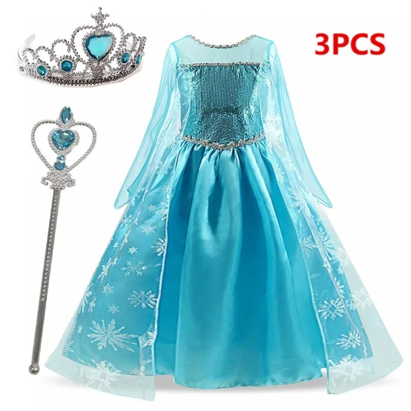 Girls Snow Queen Elsa Costume – 2025 Frozen Princess Dress for Party & Carnival
