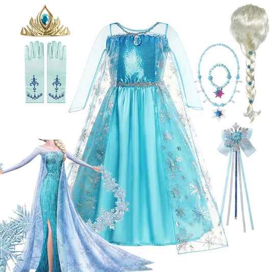 Girls Snow Queen Elsa Costume – 2025 Frozen Princess Dress for Party & Carnival