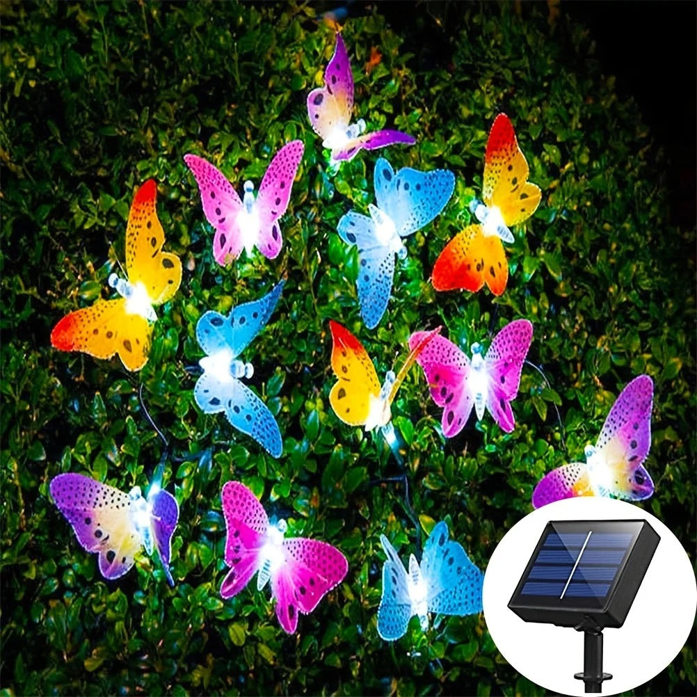 Solar Fiber Butterfly Light String 12LED Outdoor Waterproof Garden Powered Lawn Lights For Villas Terraces Party Decoration