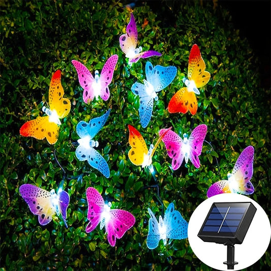 Solar Fiber Butterfly Light String 12LED Outdoor Waterproof Garden Powered Lawn Lights For Villas Terraces Party Decoration