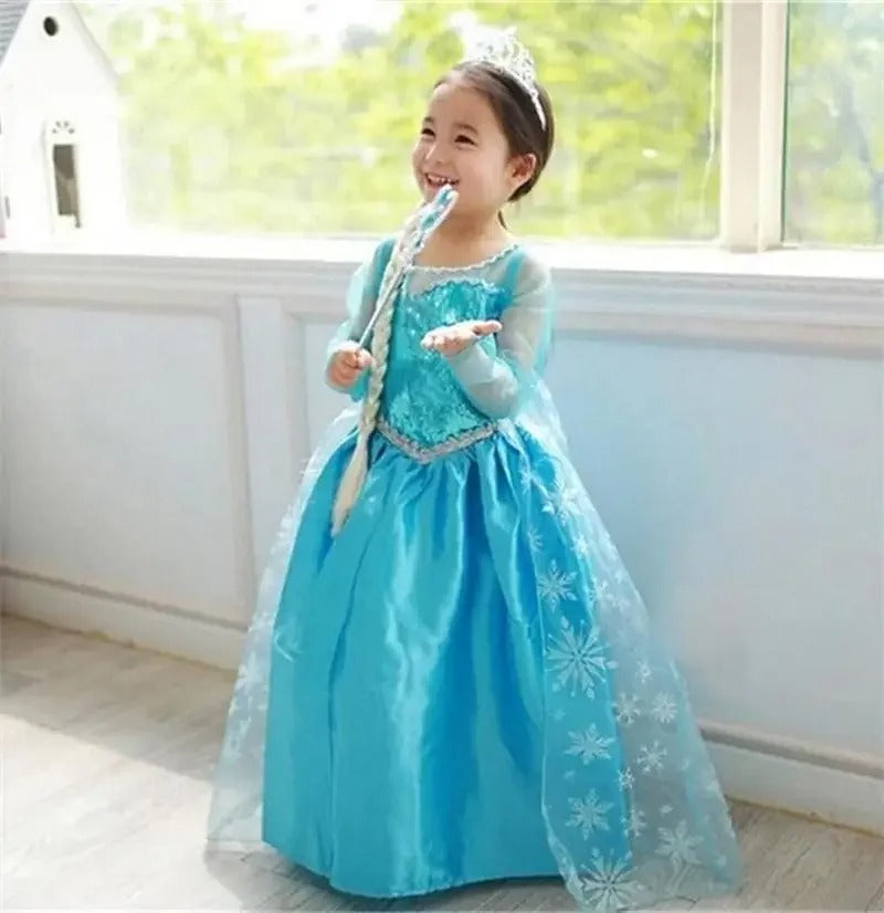 Girls Snow Queen Elsa Costume – 2025 Frozen Princess Dress for Party & Carnival