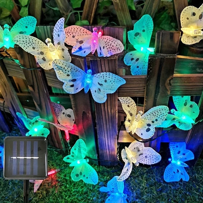 Solar Fiber Butterfly Light String 12LED Outdoor Waterproof Garden Powered Lawn Lights For Villas Terraces Party Decoration
