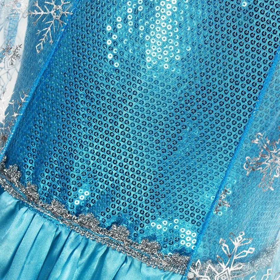 Girls Snow Queen Elsa Costume – 2025 Frozen Princess Dress for Party & Carnival