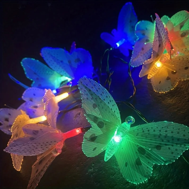 Solar Fiber Butterfly Light String 12LED Outdoor Waterproof Garden Powered Lawn Lights For Villas Terraces Party Decoration