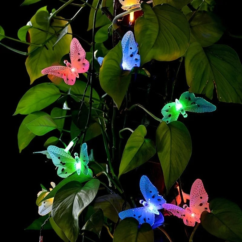 Solar Fiber Butterfly Light String 12LED Outdoor Waterproof Garden Powered Lawn Lights For Villas Terraces Party Decoration