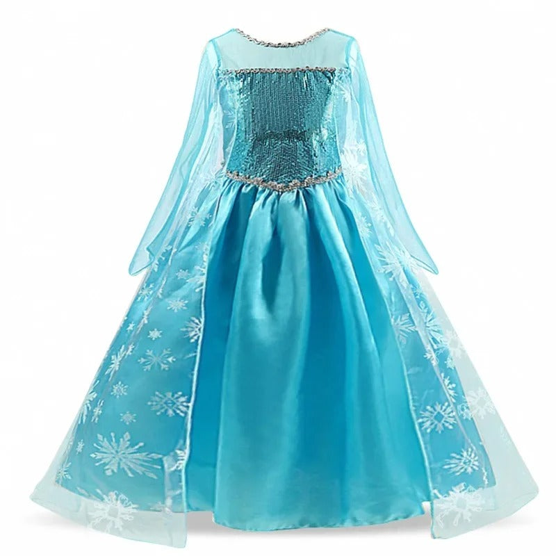 Girls Snow Queen Elsa Costume – 2025 Frozen Princess Dress for Party & Carnival