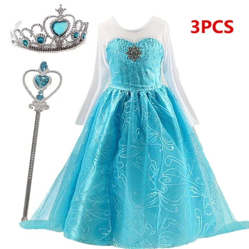 Girls Snow Queen Elsa Costume – 2025 Frozen Princess Dress for Party & Carnival