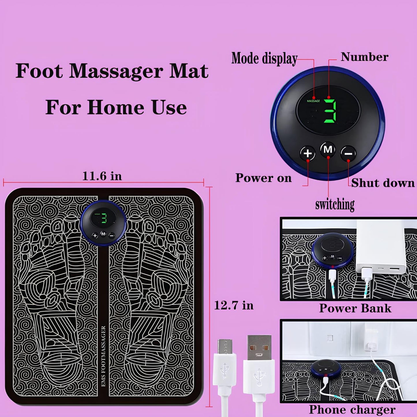EMS Foot Massager Mat - Smart TENS Acupuncture Pad for Blood Circulation & Pain Relief