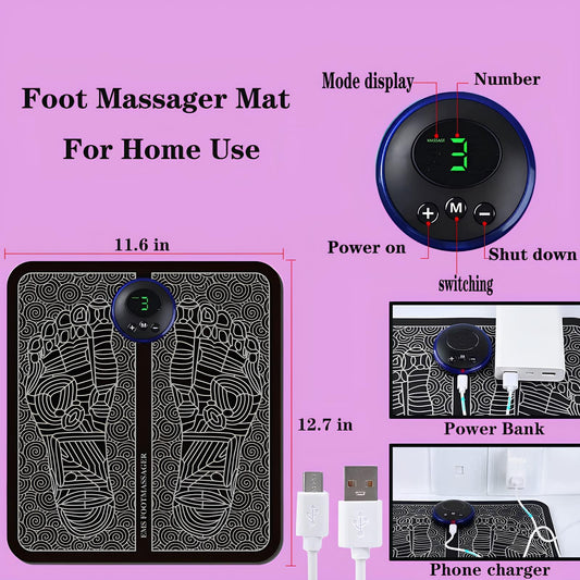 EMS Foot Massager Mat - Smart TENS Acupuncture Pad for Blood Circulation & Pain Relief