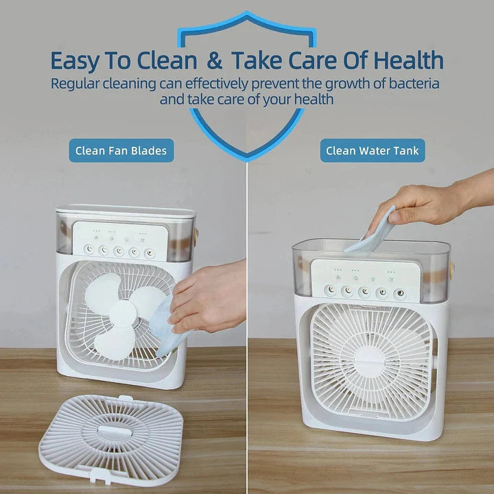 Portable Air Conditioner Fan USB Electric Fan with LED Night Light, Fine Mist Water, and Humidifier Function