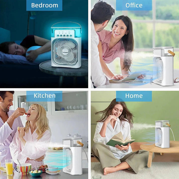 Portable Air Conditioner Fan USB Electric Fan with LED Night Light, Fine Mist Water, and Humidifier Function
