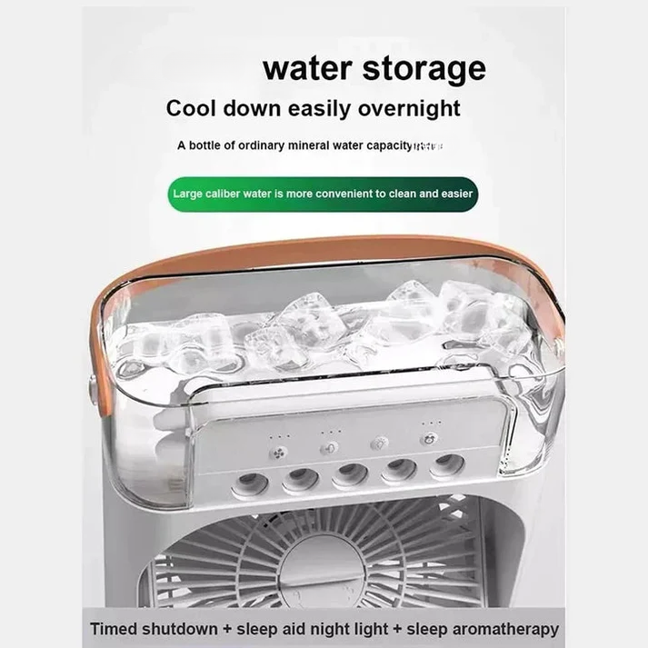 Portable Air Conditioner Fan USB Electric Fan with LED Night Light, Fine Mist Water, and Humidifier Function