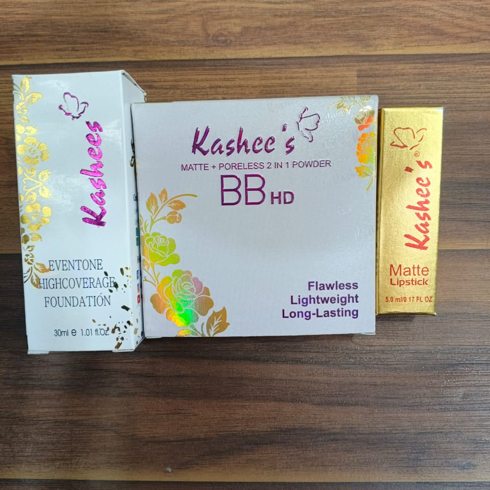 Kashee’s Complete Makeup Set – Foundation, BB HD Powder & Matte Lipstick for Smooth, Long-Lasting Look