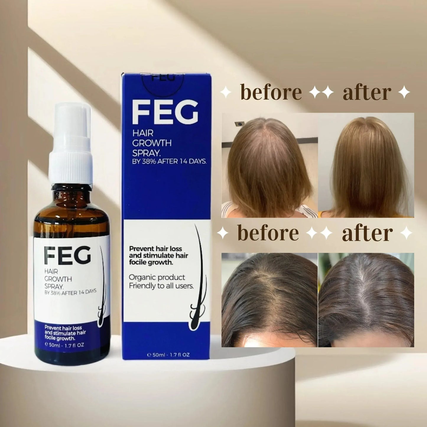 FEG PLUS Hair & Beard Regrowth Spray – Anti Hair Loss Formula with Minoxidil
