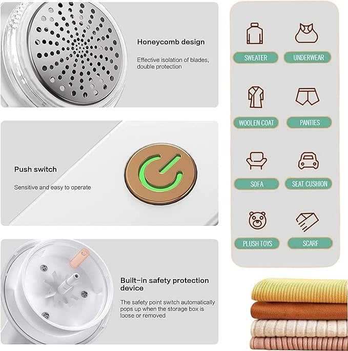 Rechargeable Electric Lint Remover – Fabric Shaver for Sweaters, Coats & Clothes (Anti-Pilling, Random Color)