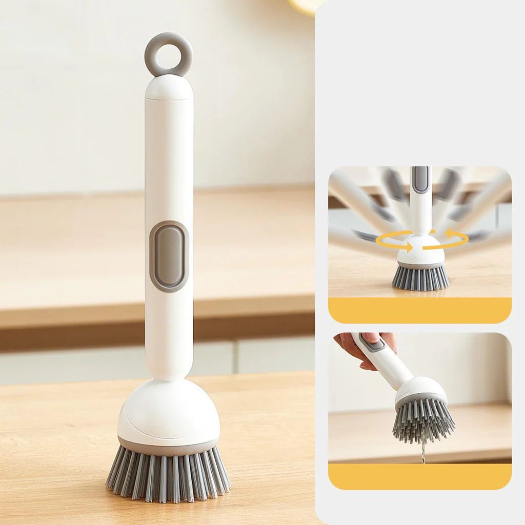 Kitchen Cleaning Brush with Soap Dispenser – Adjustable Handle Dish Scrubber for Pots, Pans & Dishes (Refillable, Random Color)