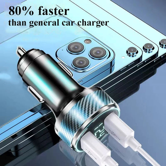 2-in-1 300W Super Fast USB Car Charger with LED Voltage Display
