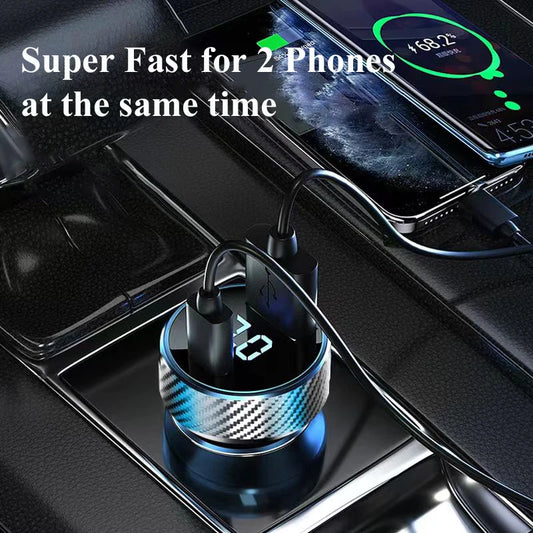 2-in-1 300W Super Fast USB Car Charger with LED Voltage Display
